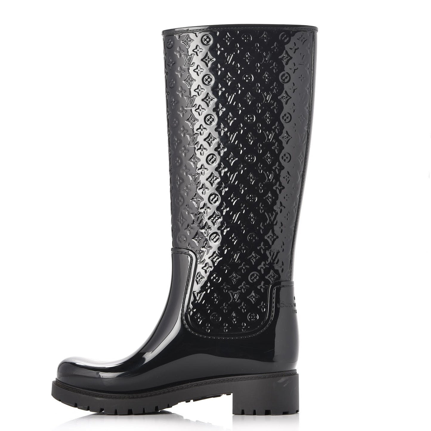 Rubber Embossed Monogram Splash Rain Boots 37 Black