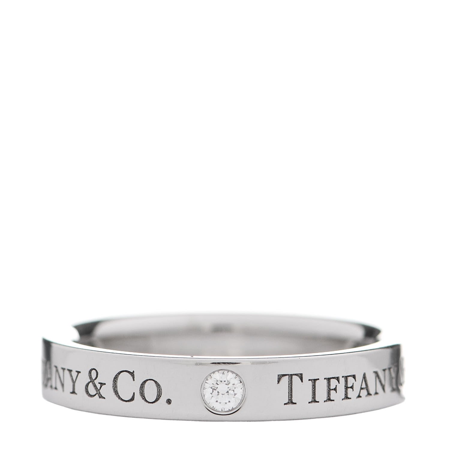 Tiffany Platinum Diamond Logo Band Ring 46 3.75 3 of 5