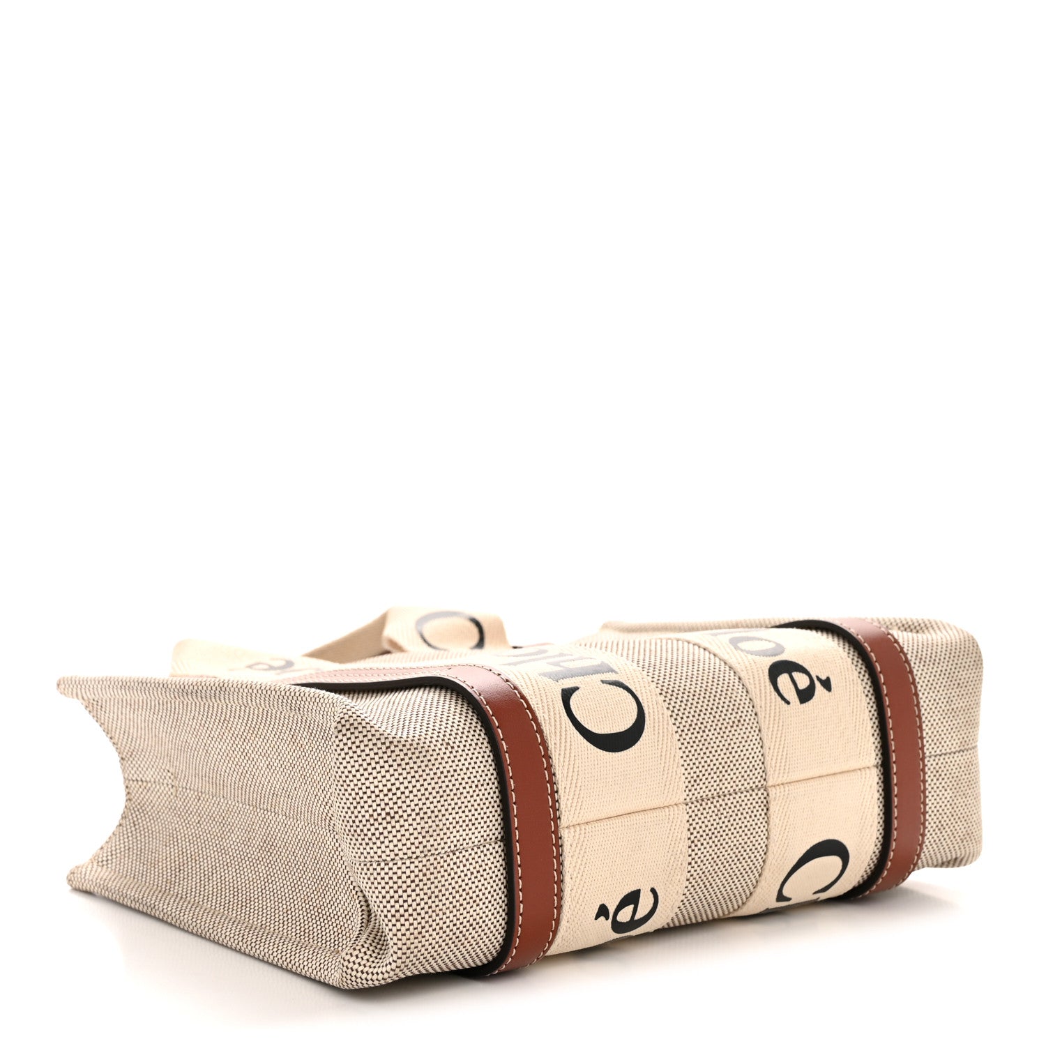 Chloe Cotton Calfskin Small Woody Ribbon Tote With Strap White Brown 7 of 23