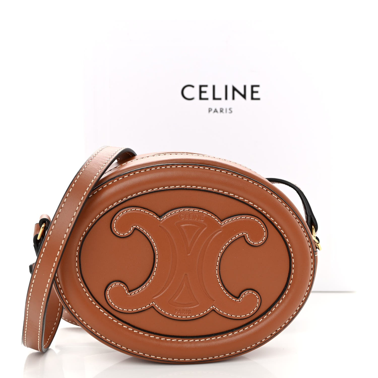 Celine Smooth Calfskin Cuir Small Triomphe Oval Crossbody Purse Tan 11 of 11