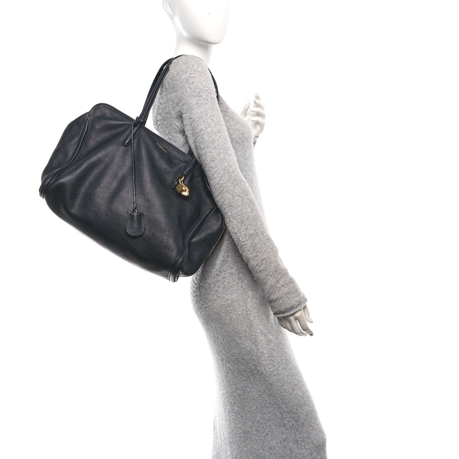 Alexander McQueen Pebbled Calfskin Large Skull Padlock Zip Around Tote  Black 1815368  FASHIONPHILE