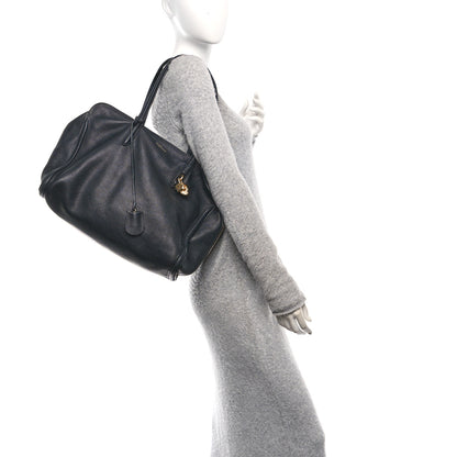 Alexander McQueen Pebbled Calfskin Large Skull Padlock Zip Around Tote Black 2 of 10