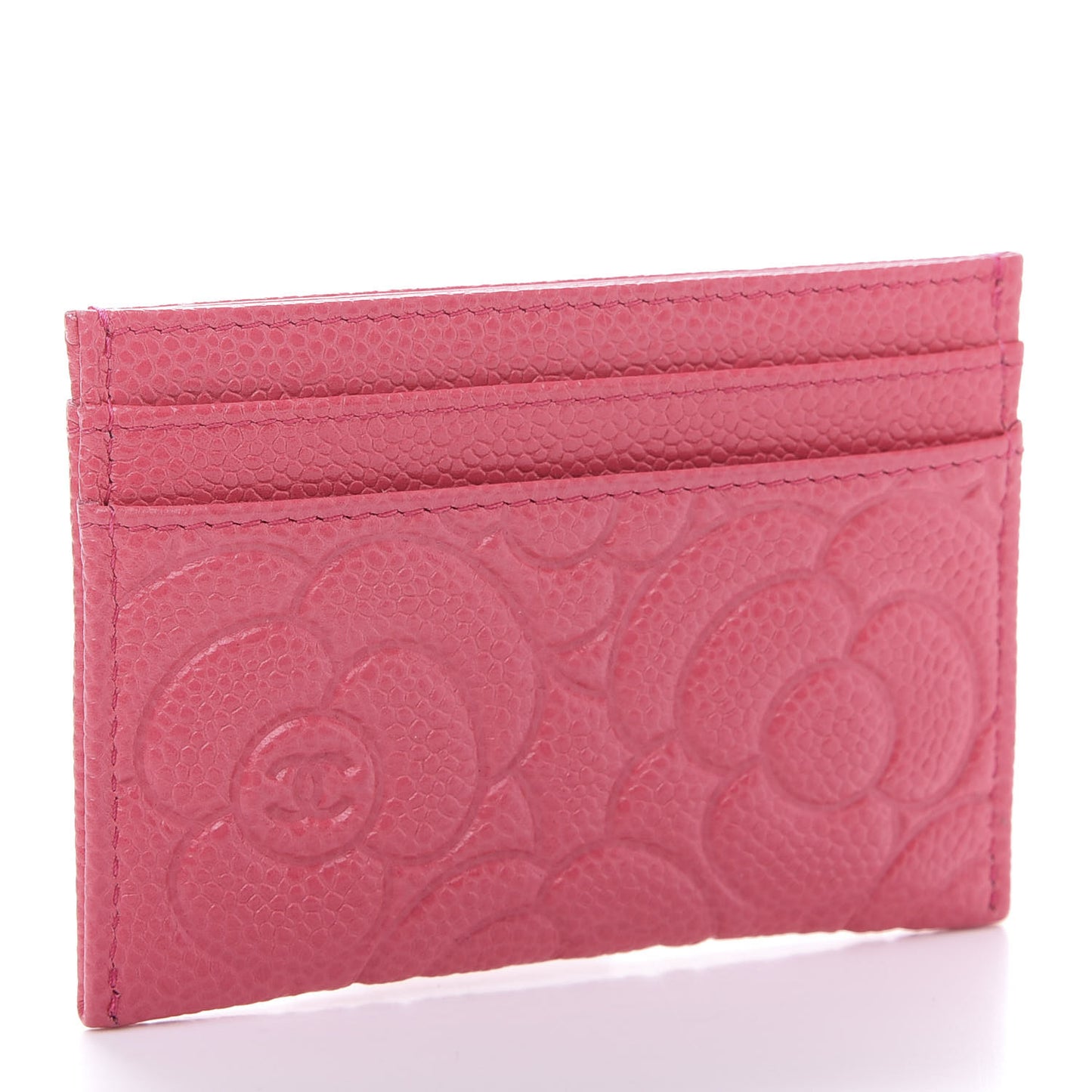 Caviar Camellia Embossed Card Holder Pink