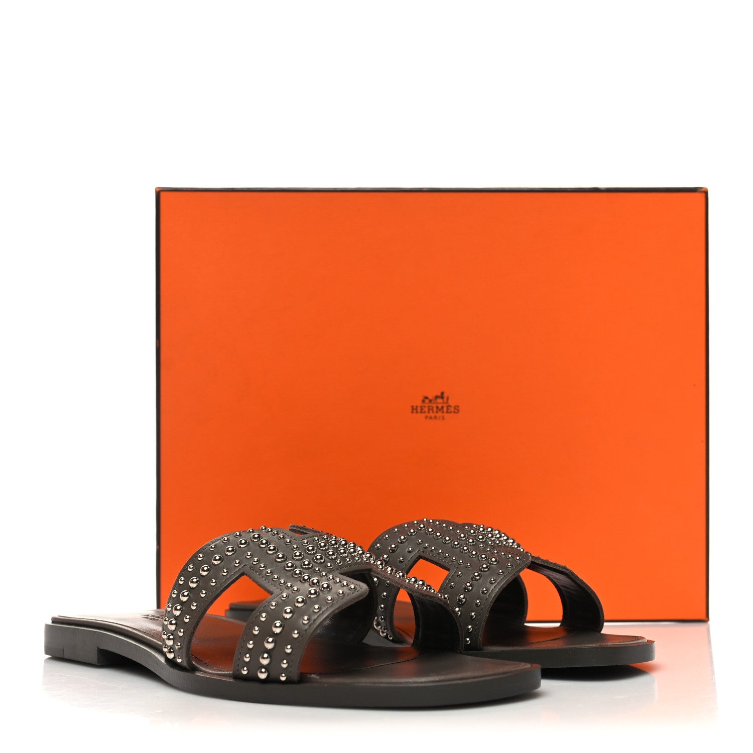 Hermes Calfskin Studded Oran Sandals 36.5 Gris Galet 10 of 10