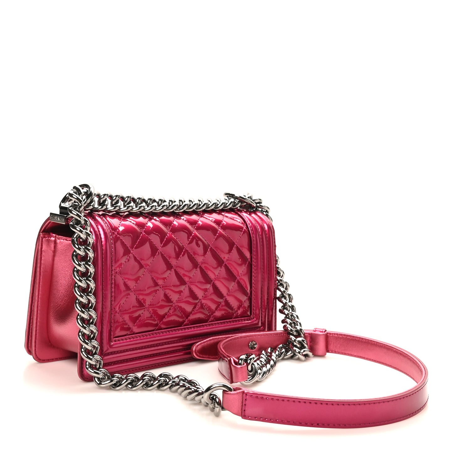 Metallic Patent Calfskin Quilted Small Boy Flap Pink
