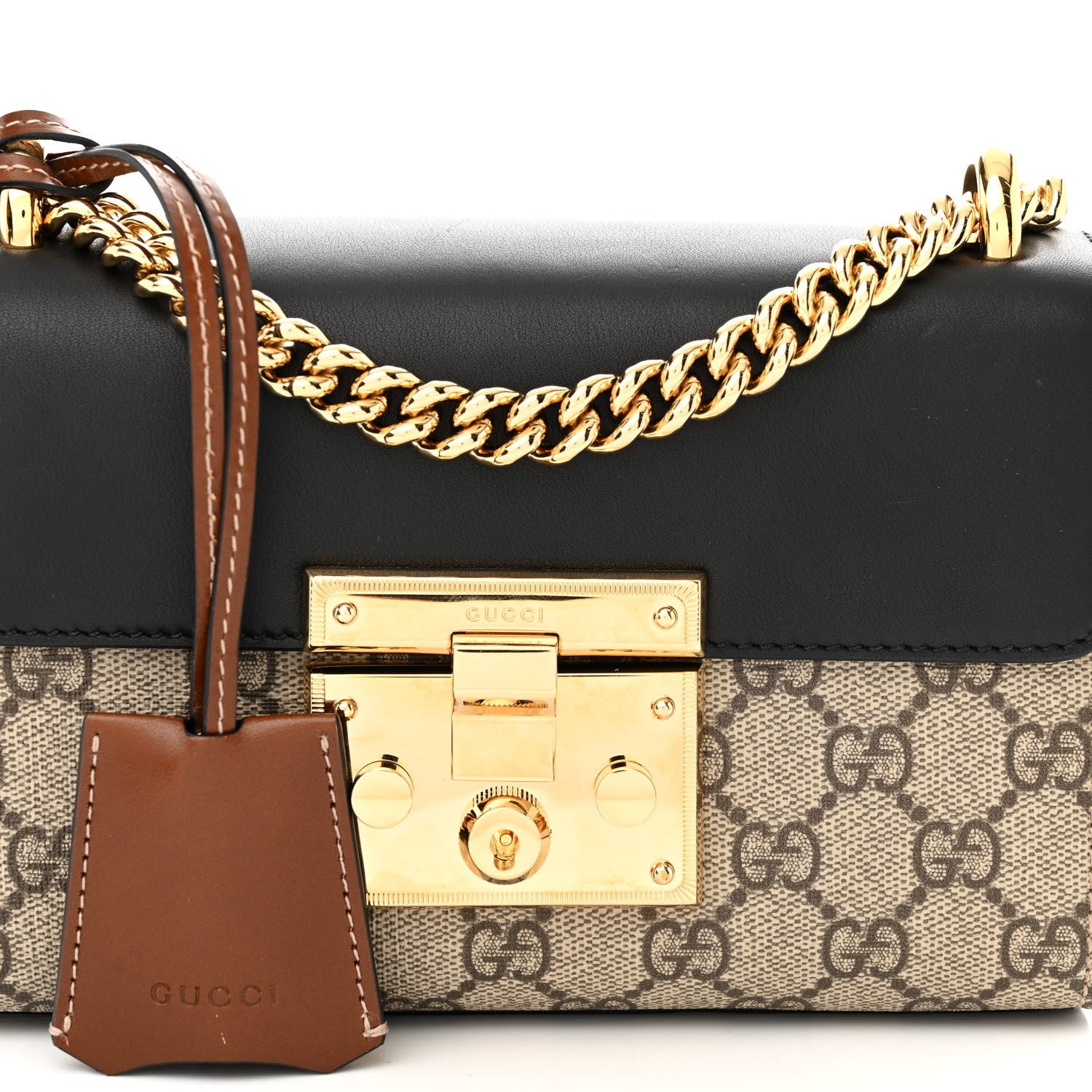 Gucci GG Supreme Monogram Calfskin Small Padlock Shoulder Bag Beige Black Cuir 8 of 12