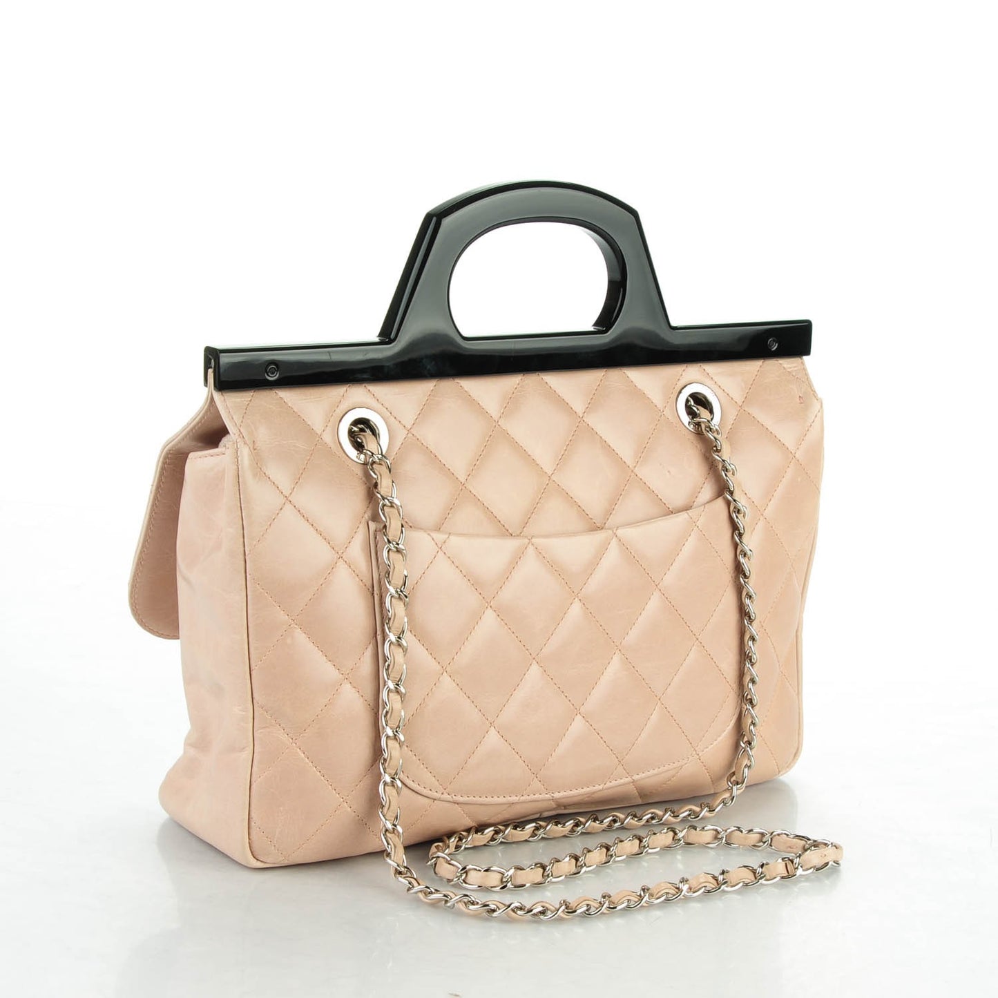 Glazed Calfskin Quilted Small CC Delivery Tote Light Pink