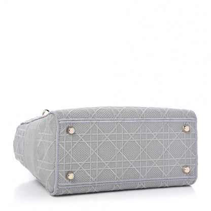 Christian Dior Canvas Embroidered Cannage Medium Lady D-Lite Stone Gray 4 of 10