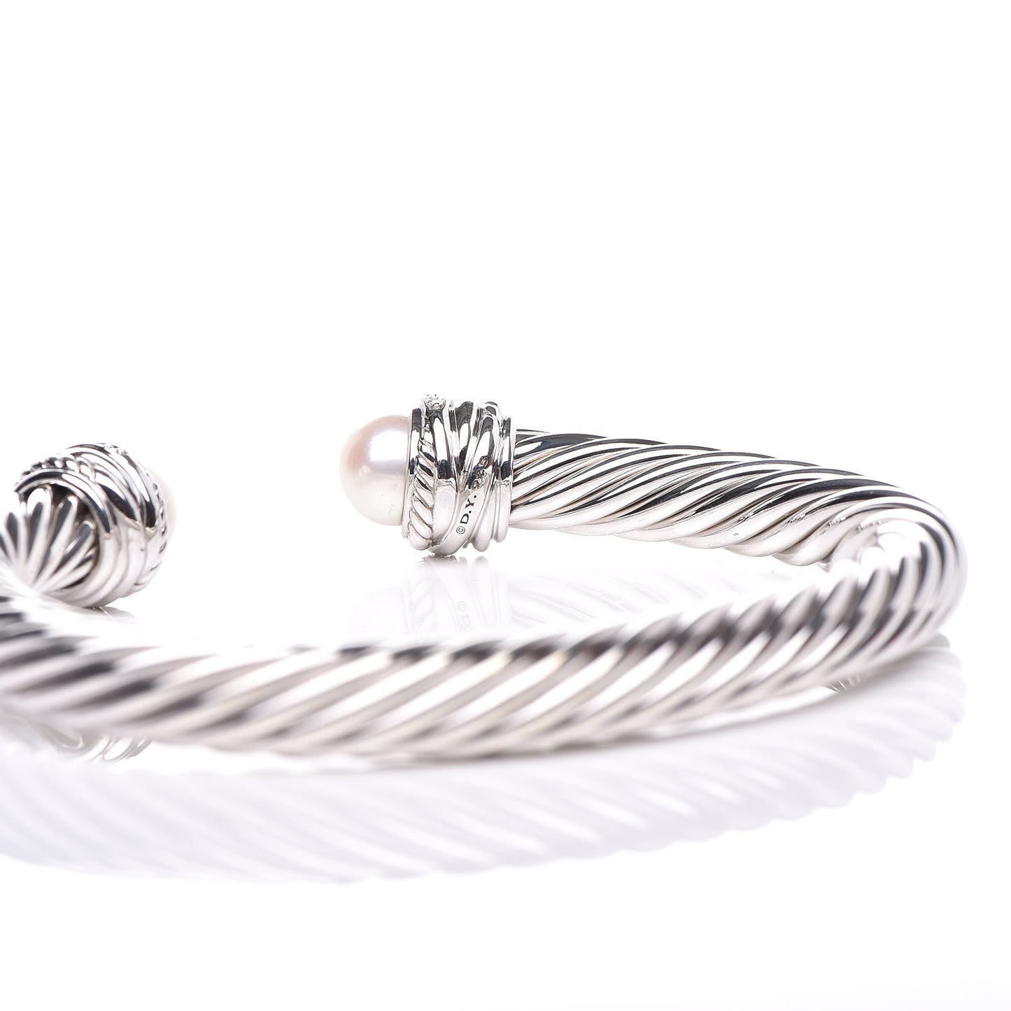 Sterling Silver Diamond Pearl 7mm Crossover Bracelet
