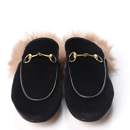 Gucci Velvet Fur Womens Princetown Slippers 40 Black 2 of 9