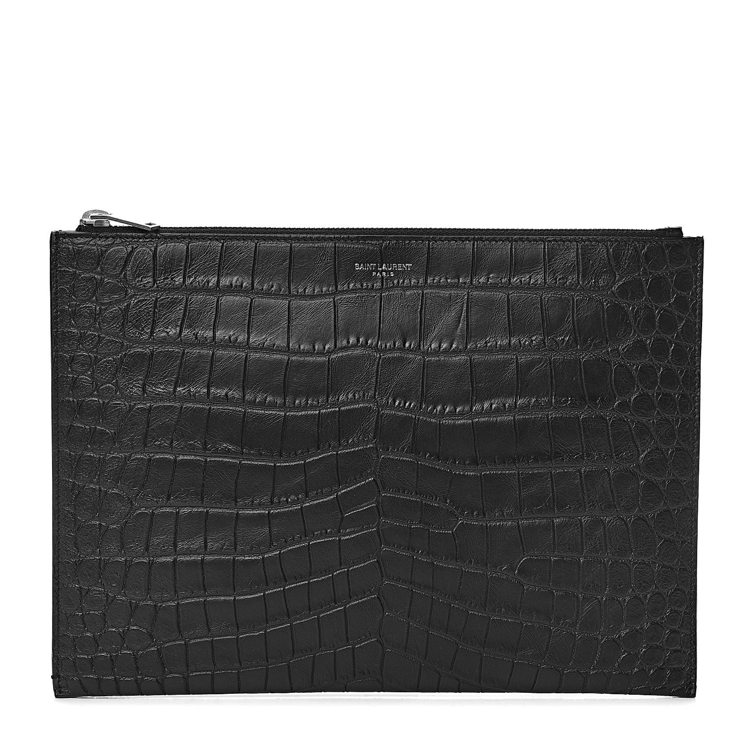 Saint Laurent Calfskin Crocodile Embossed Zipped Tablet Holder Black 1 of 8