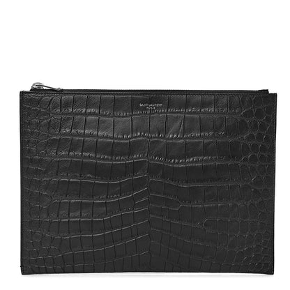 Saint Laurent Calfskin Crocodile Embossed Zipped Tablet Holder Black 1 of 8