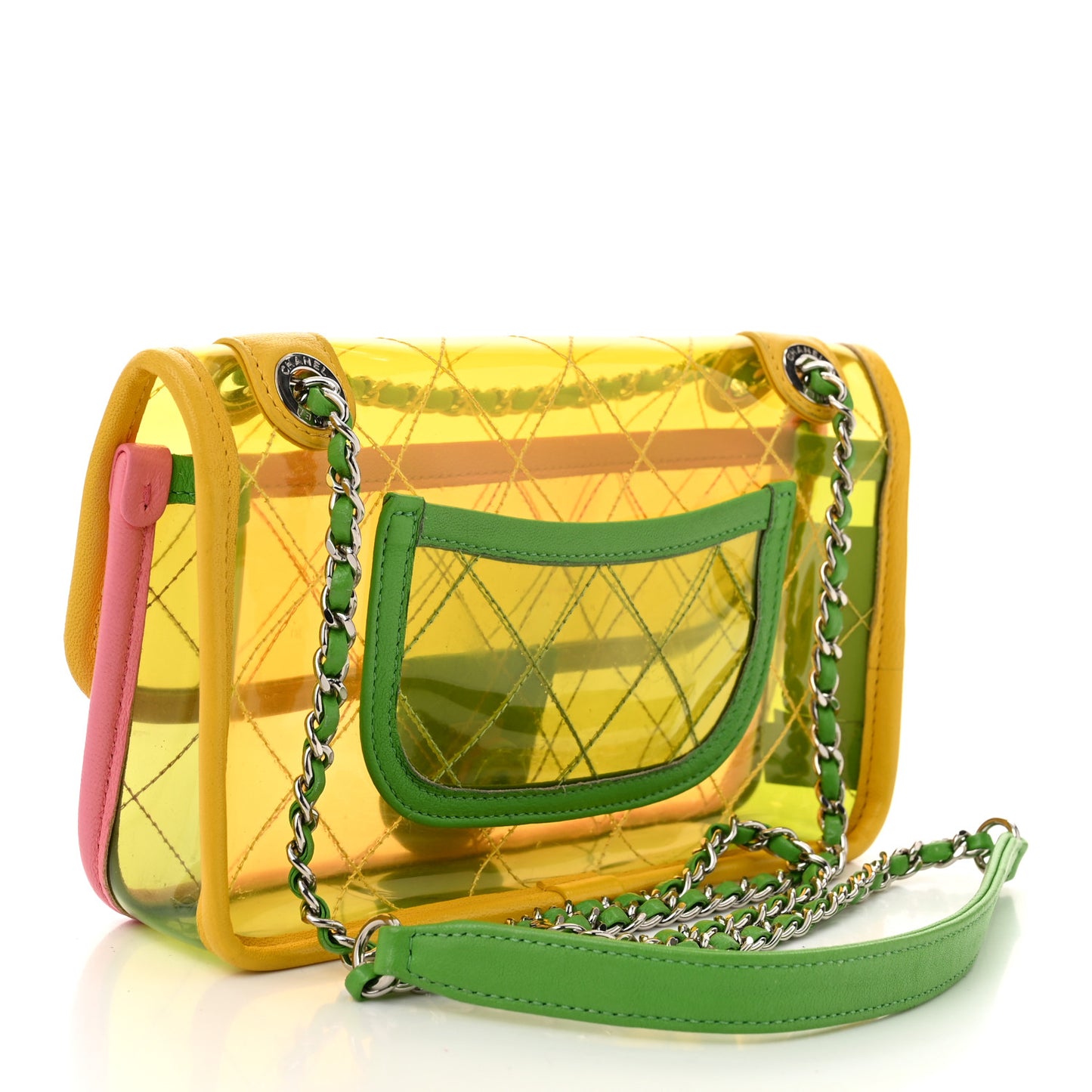 Lambskin PVC Quilted Mini Coco Splash Flap Yellow Green Pink
