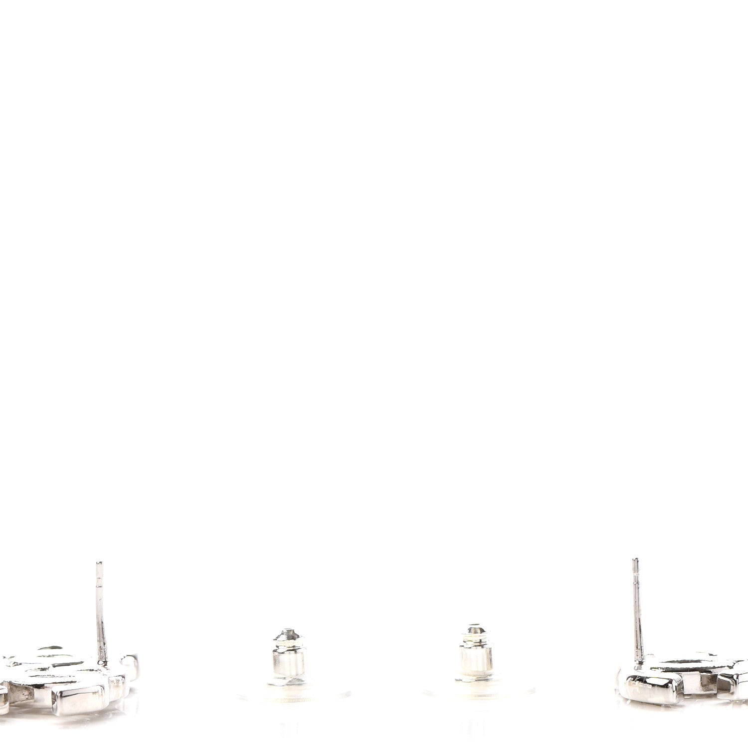 Chanel Baguette Crystal Double CC Earrings Silver 3 of 5
