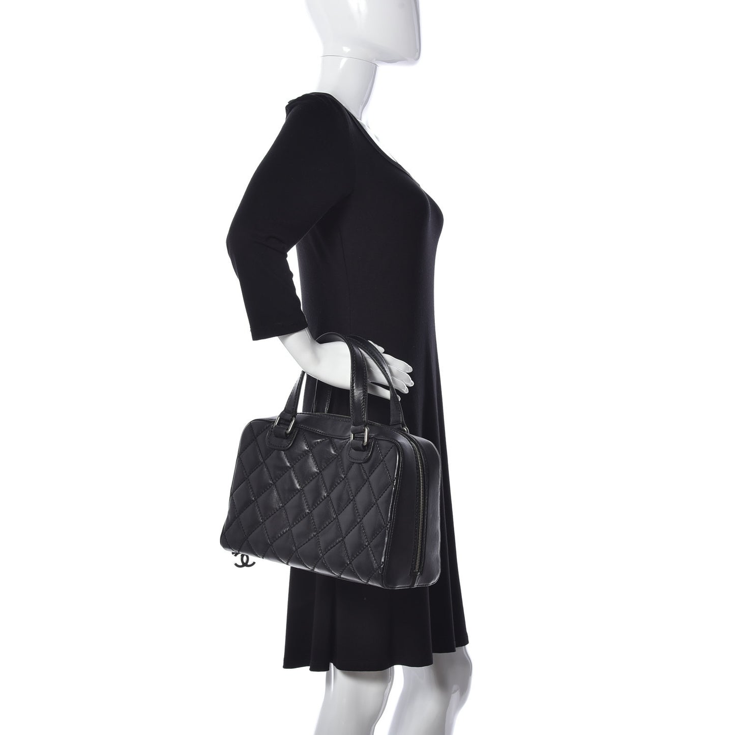 Calfskin Quilted Top Handle Bag Black
