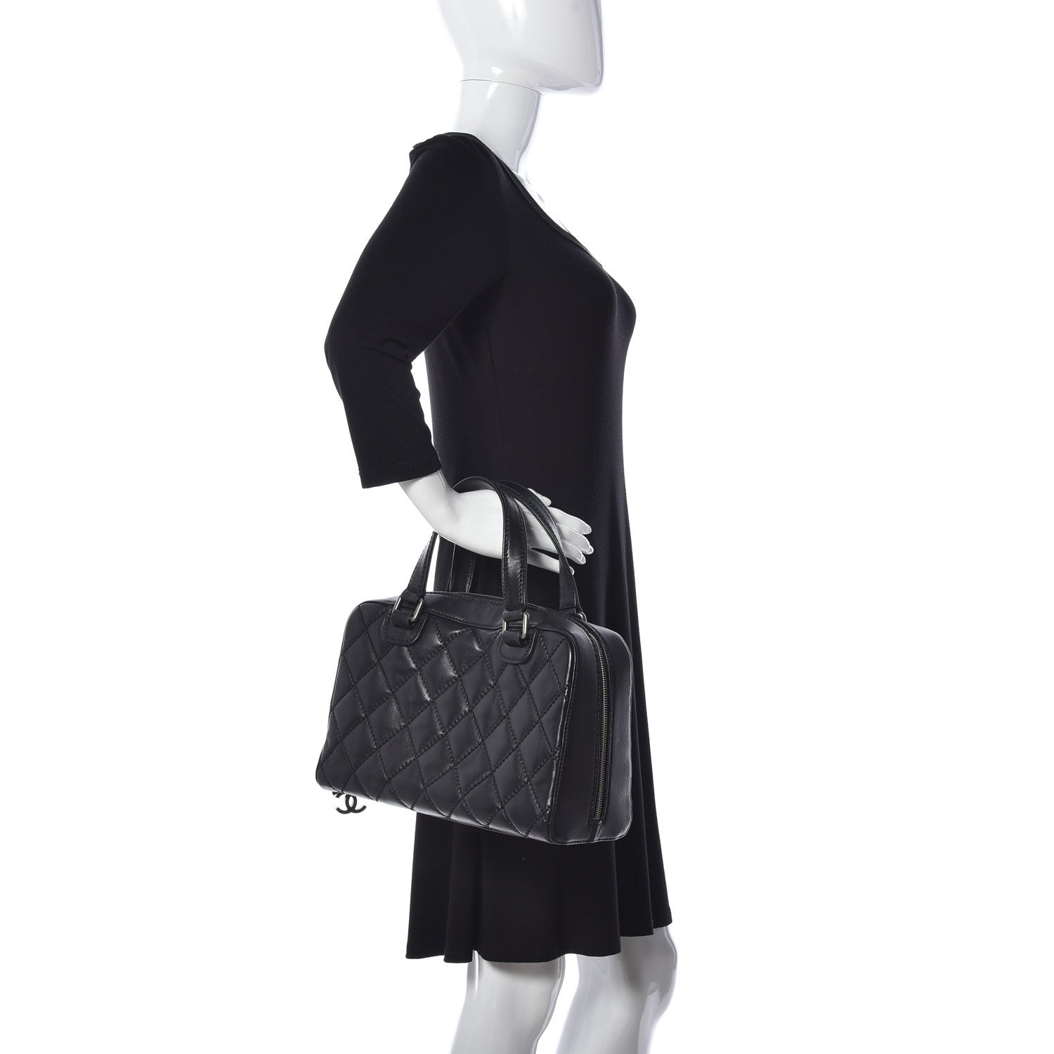 Chanel Calfskin Quilted Top Handle Bag Black 2 of 11