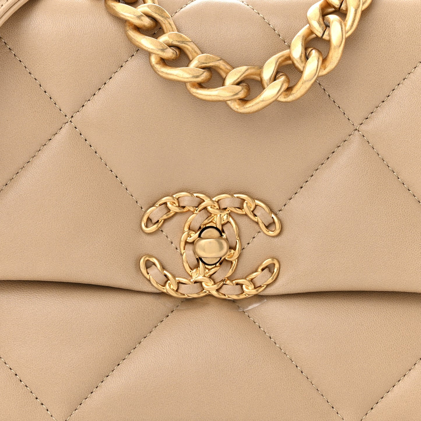 Lambskin Quilted Medium Chanel 19 Flap Dark Beige
