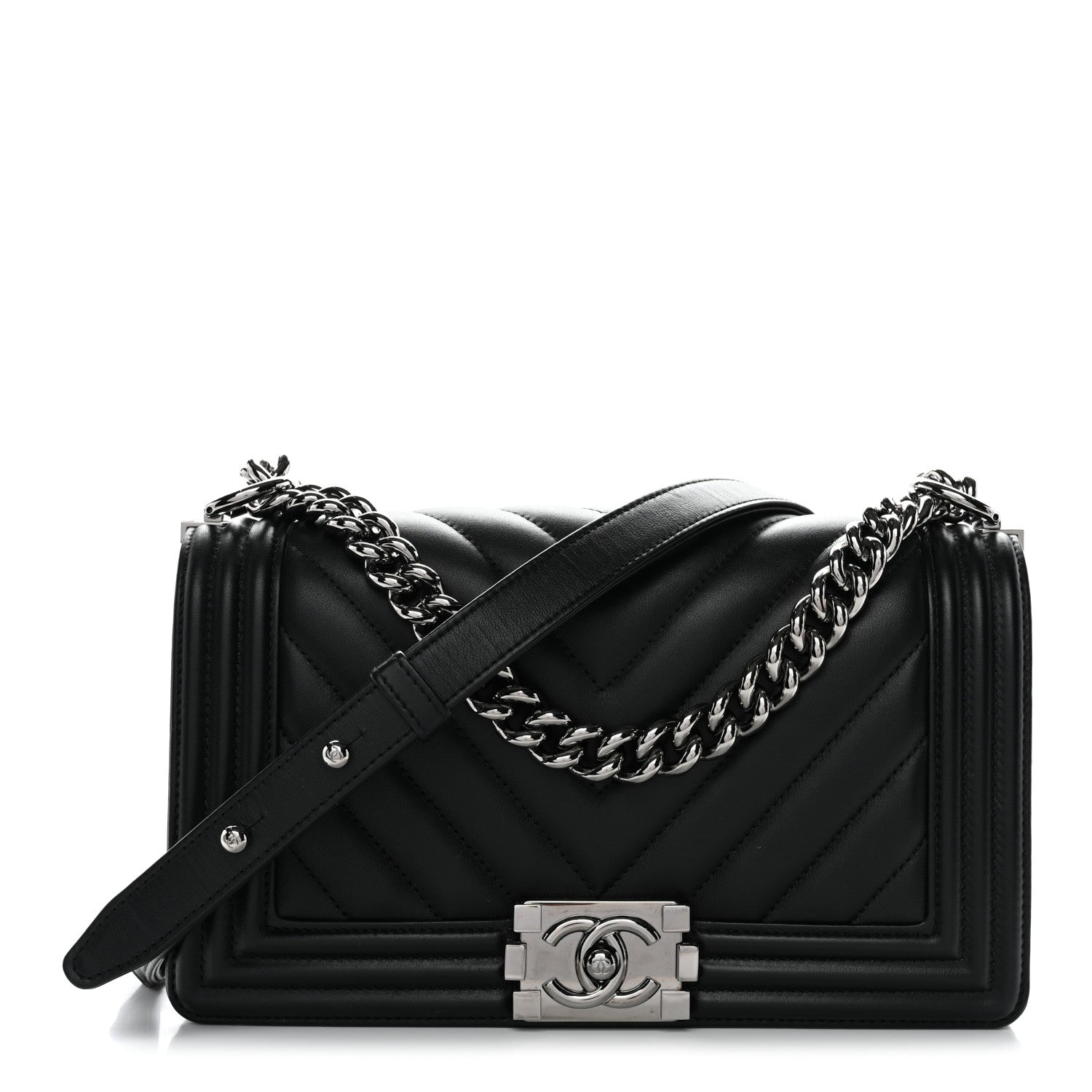 Chanel Calfskin Chevron Quilted Medium Boy Flap Black 1 of 11