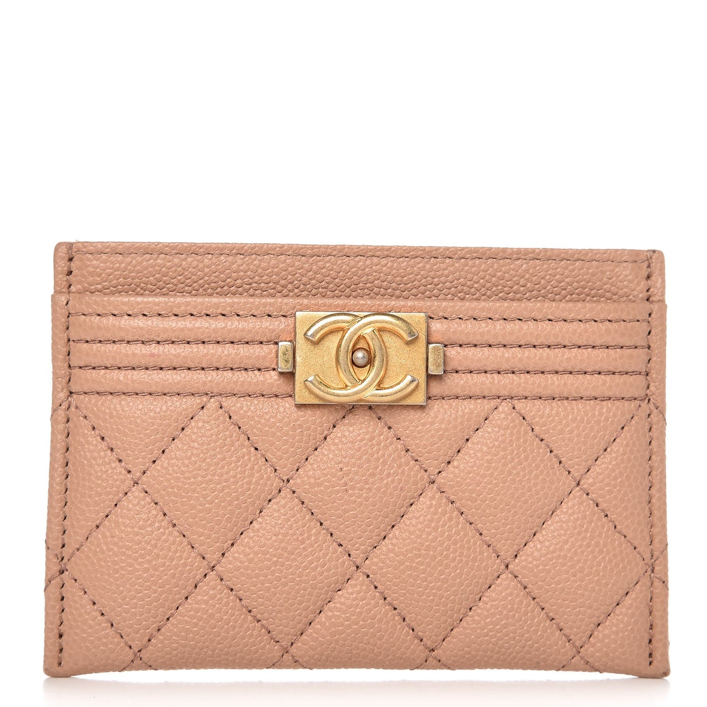 Caviar Quilted Boy Card Holder Beige