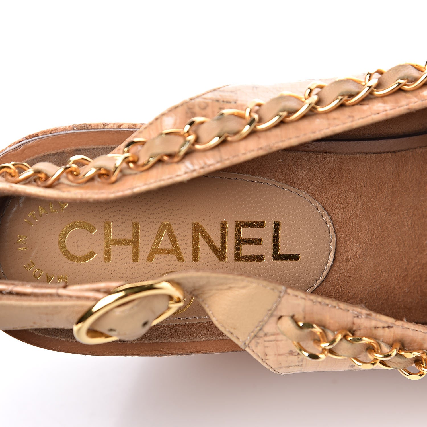 Chanel Cork Chain CC Wedge Sandals 37 Beige Clair 12 of 16
