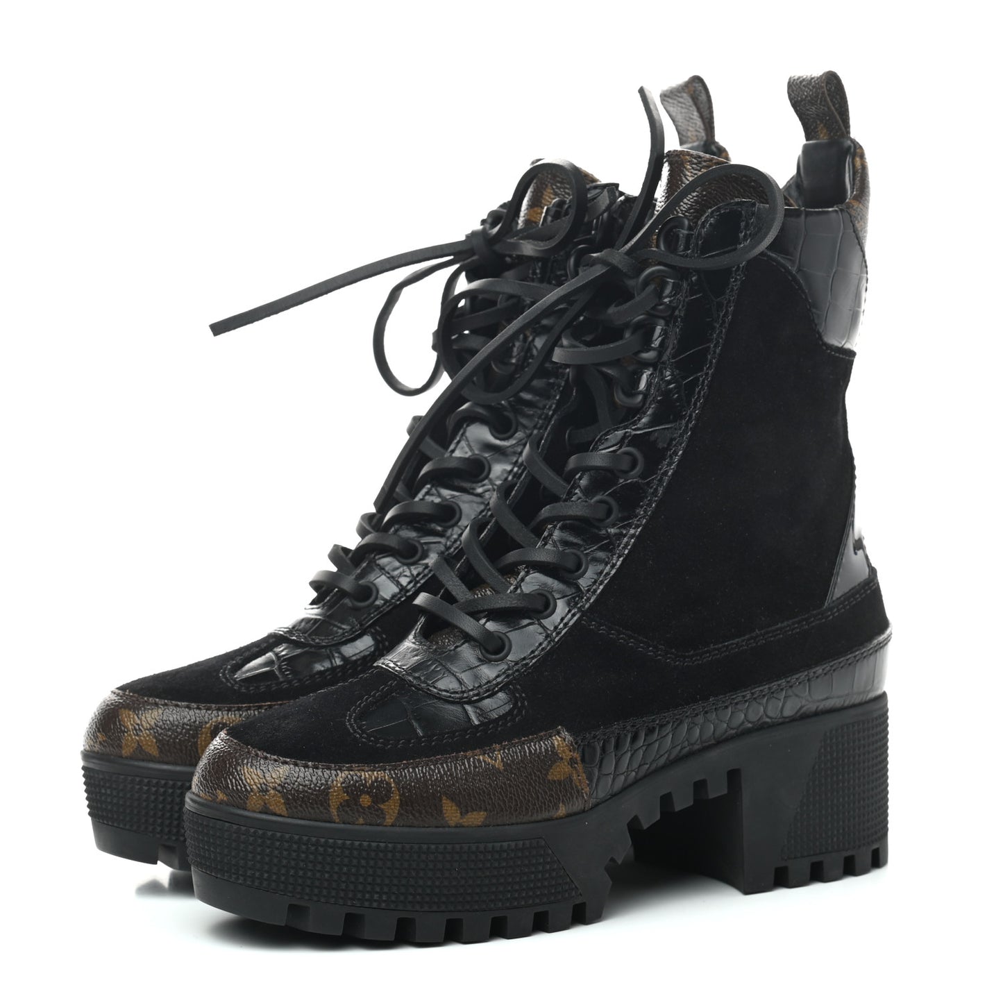Suede Calfskin Monogram Laureate Platform Desert Boots 35 Black