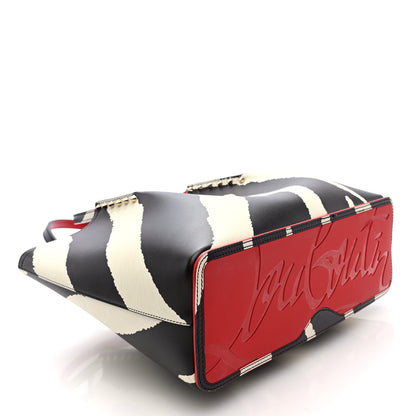 Christian Louboutin Calfskin Zebra Print Spiked Large Cabarock Shopper Tote Brown White 4 of 9