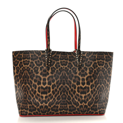 Christian Louboutin Calfskin Leopard Print Spikes East West Cabata Tote Brown 3 of 10