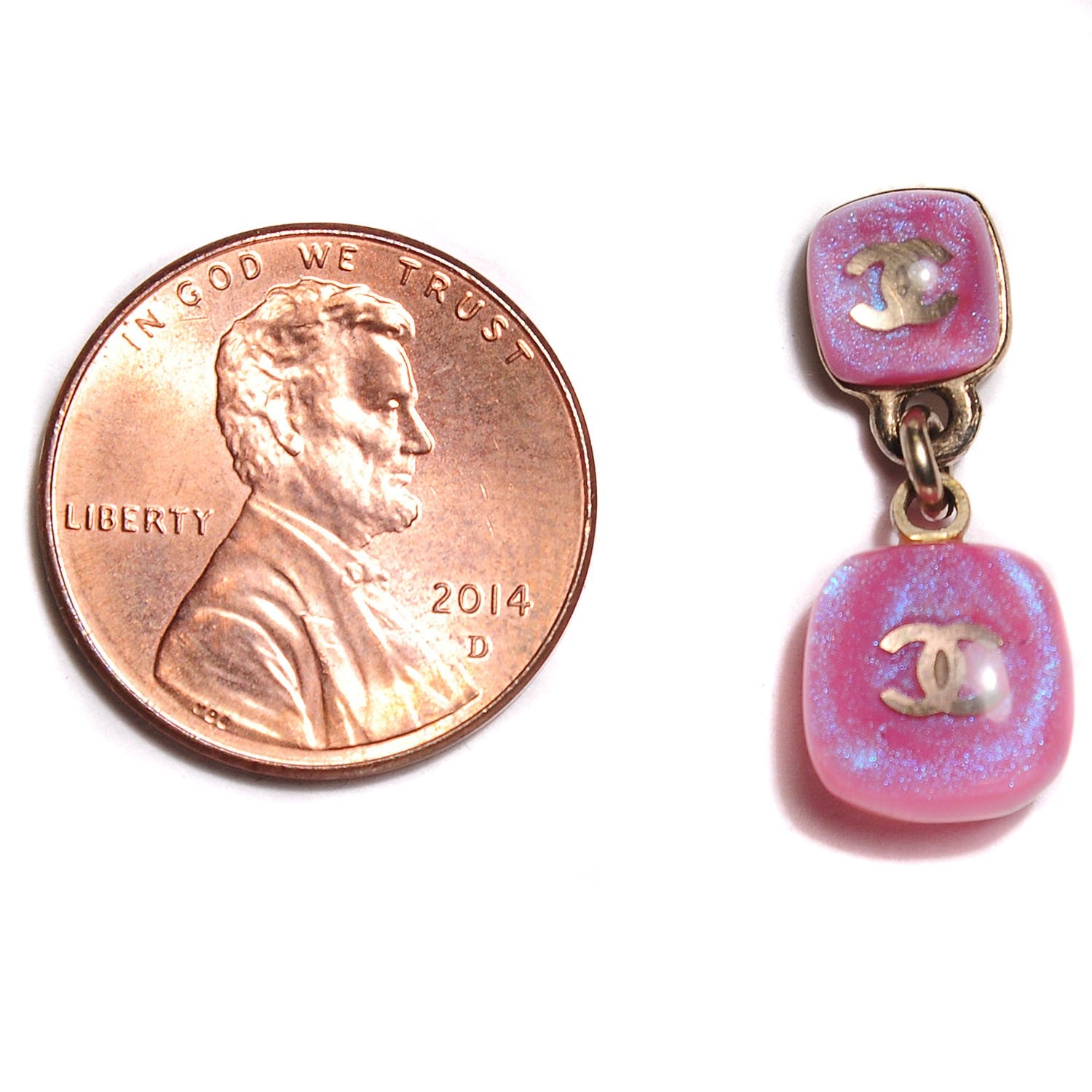 Chanel Resin Mother of Pearl CC Earrings Pink 2 of 5