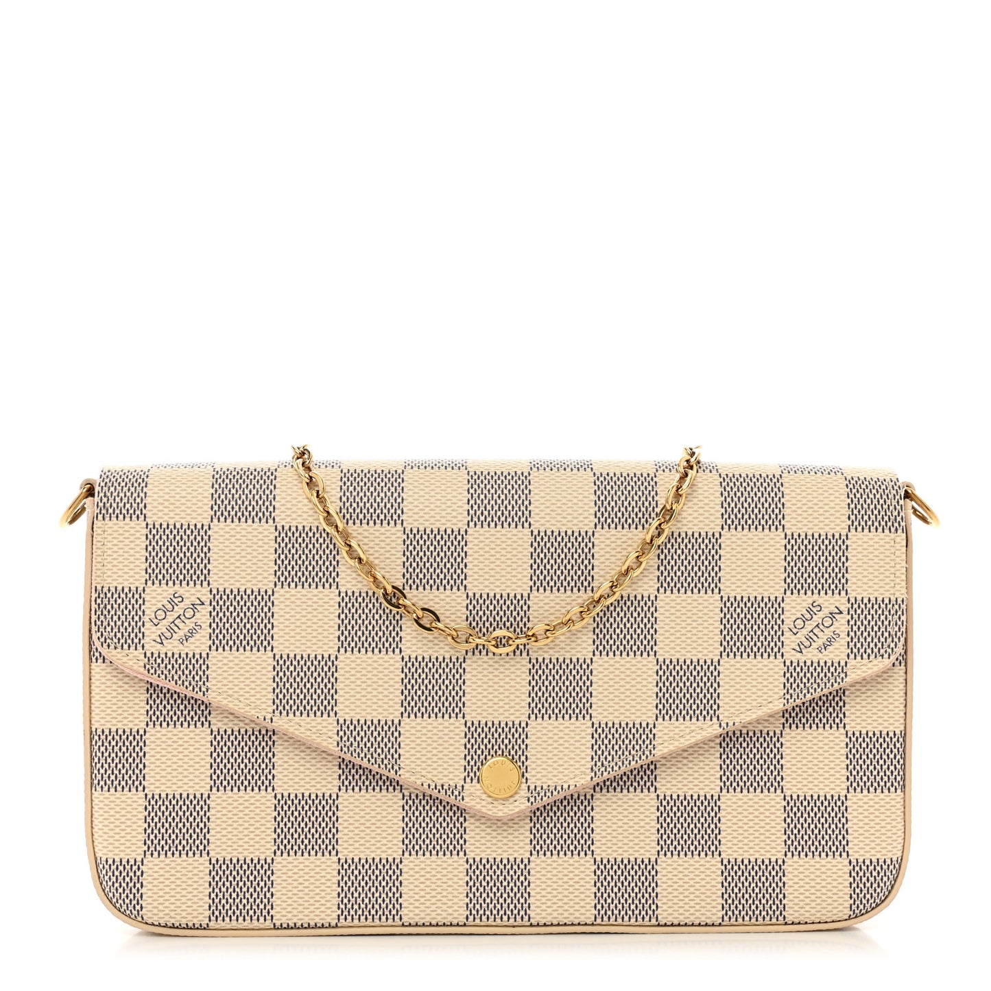 Damier Azur Pochette Felicie Chain Wallet Rose Ballerine