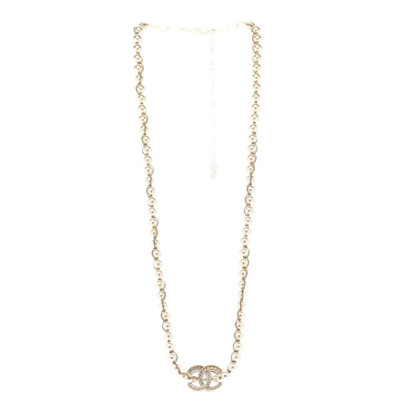 Metal Pearl Chain CC Long Necklace Gold
