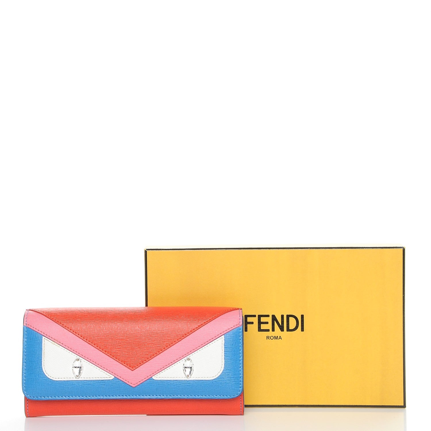 Fendi Vitello Elite Crystal Eye Monster Continental Wallet Royal Blue Papavero Multicolor 8 of 8