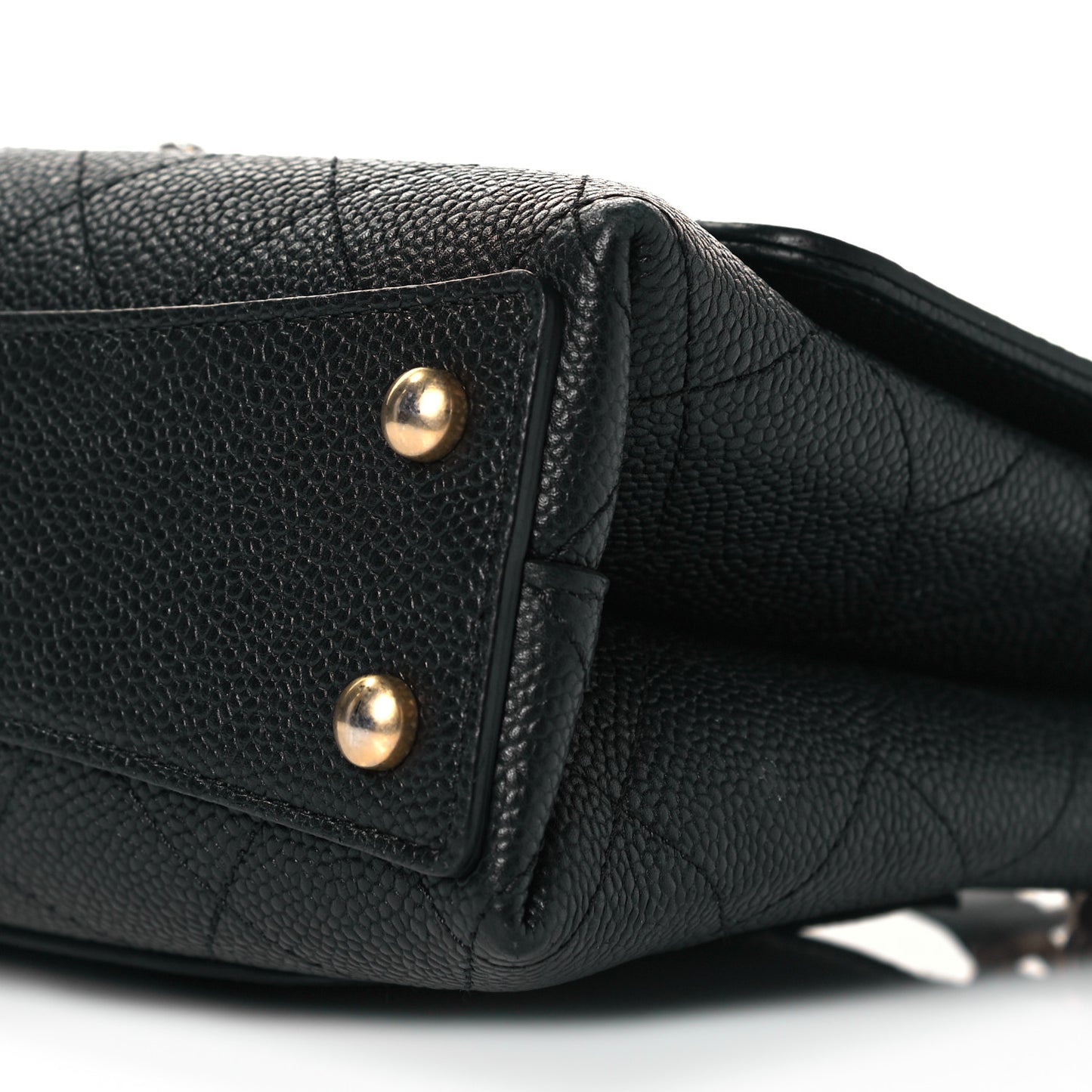 Grained Calfskin Small Stitched Flap Black