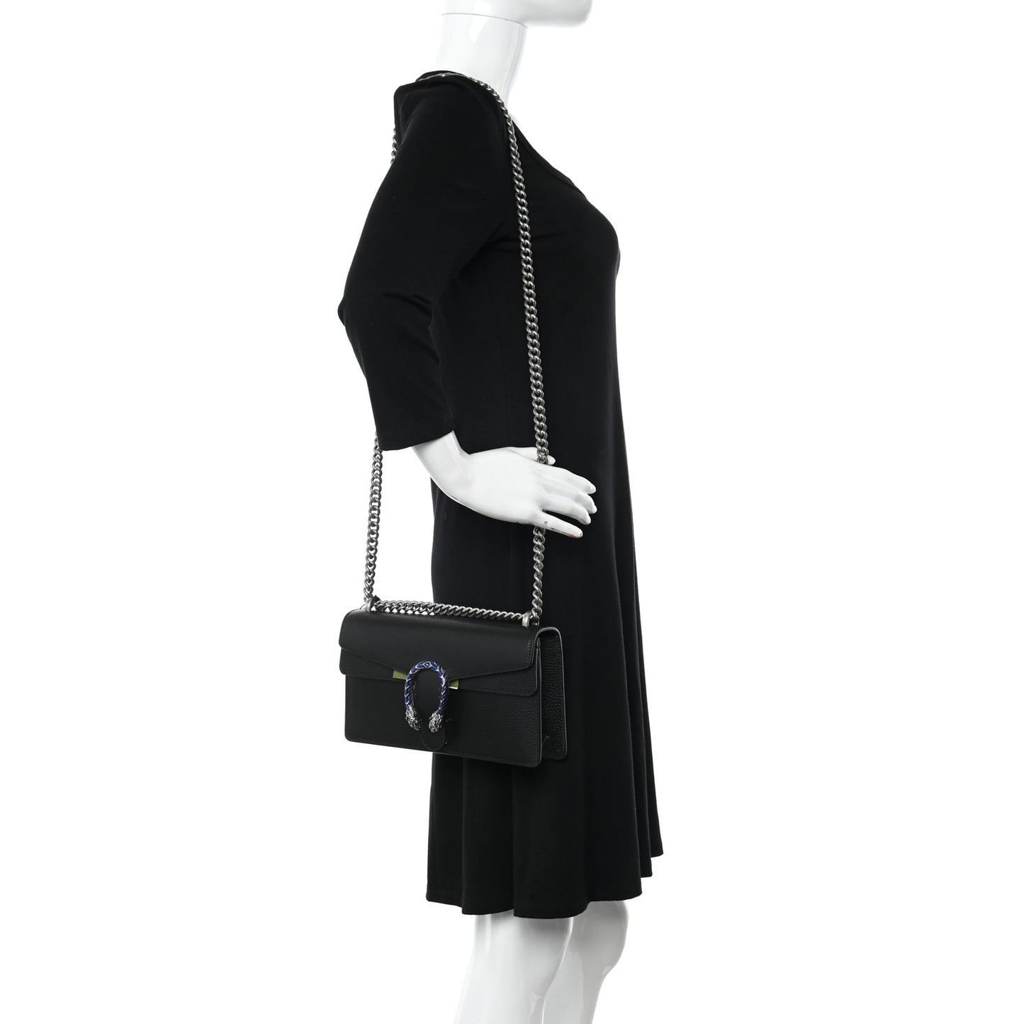 Dollar Calfskin Enamel Small Dionysus Shoulder Bag Black Electric Blue