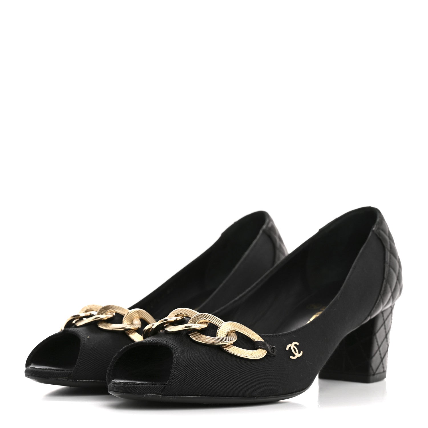 Chanel Nylon Lambskin Quilted Chain CC Pumps 37 Black 4 of 11