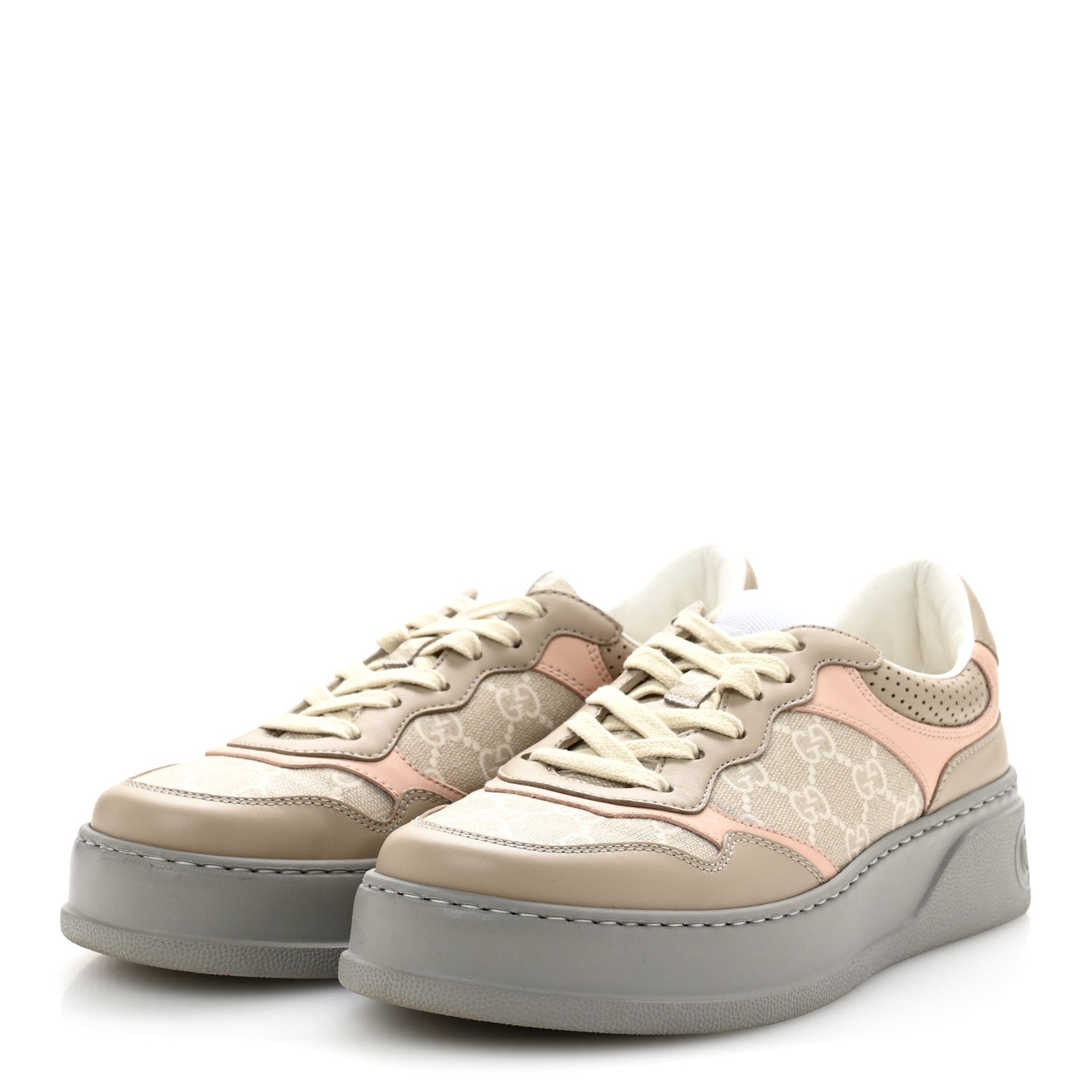 Gucci Calfskin GG Supreme Monogram Perforated Womens Platform 55mm Sneakers 39.5 Apricot Pink Beige Grey 4 of 9