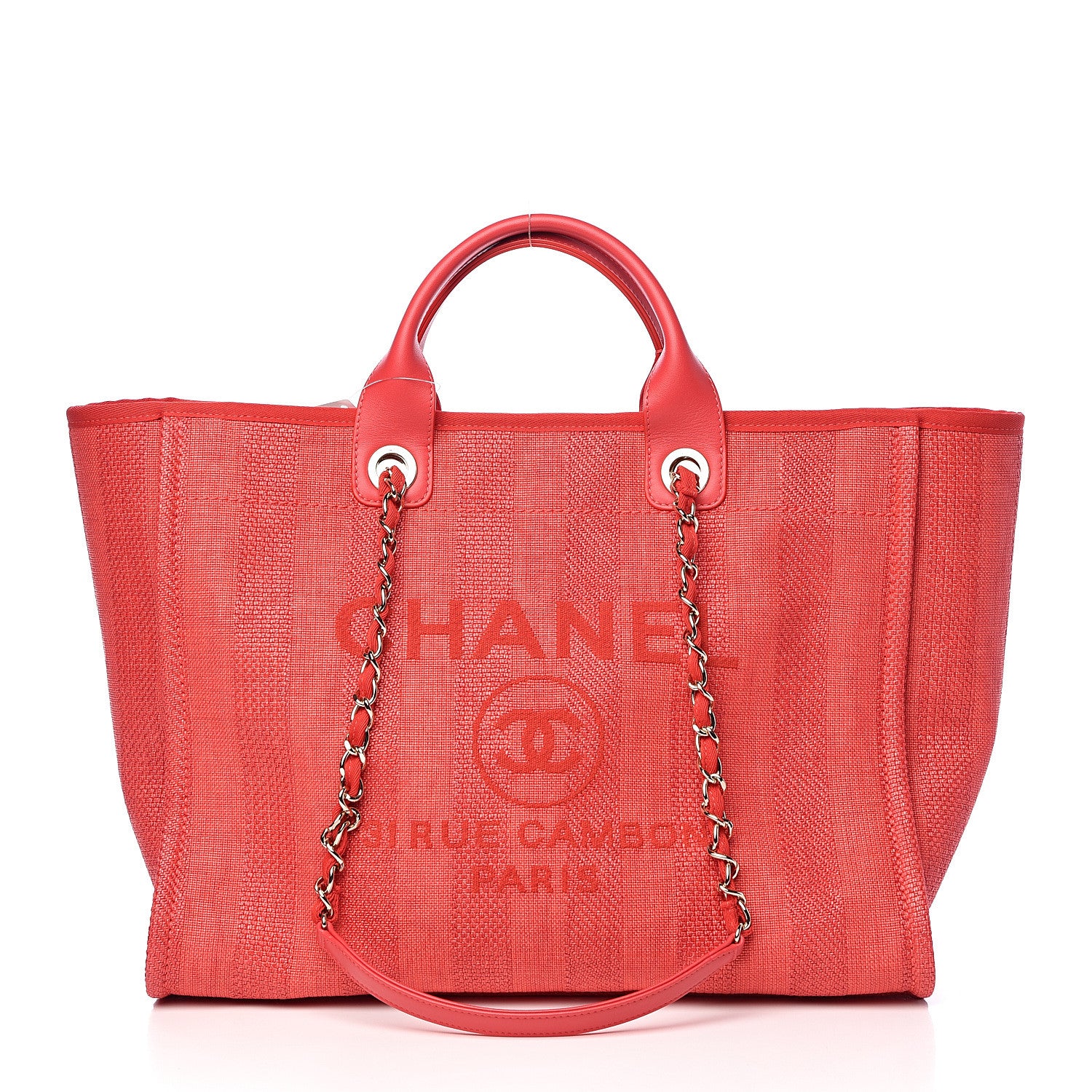 Chanel Straw Raffia Calfskin Striped Large Deauville Tote Red 1 of 11