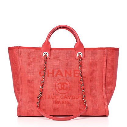 Chanel Straw Raffia Calfskin Striped Large Deauville Tote Red 1 of 11
