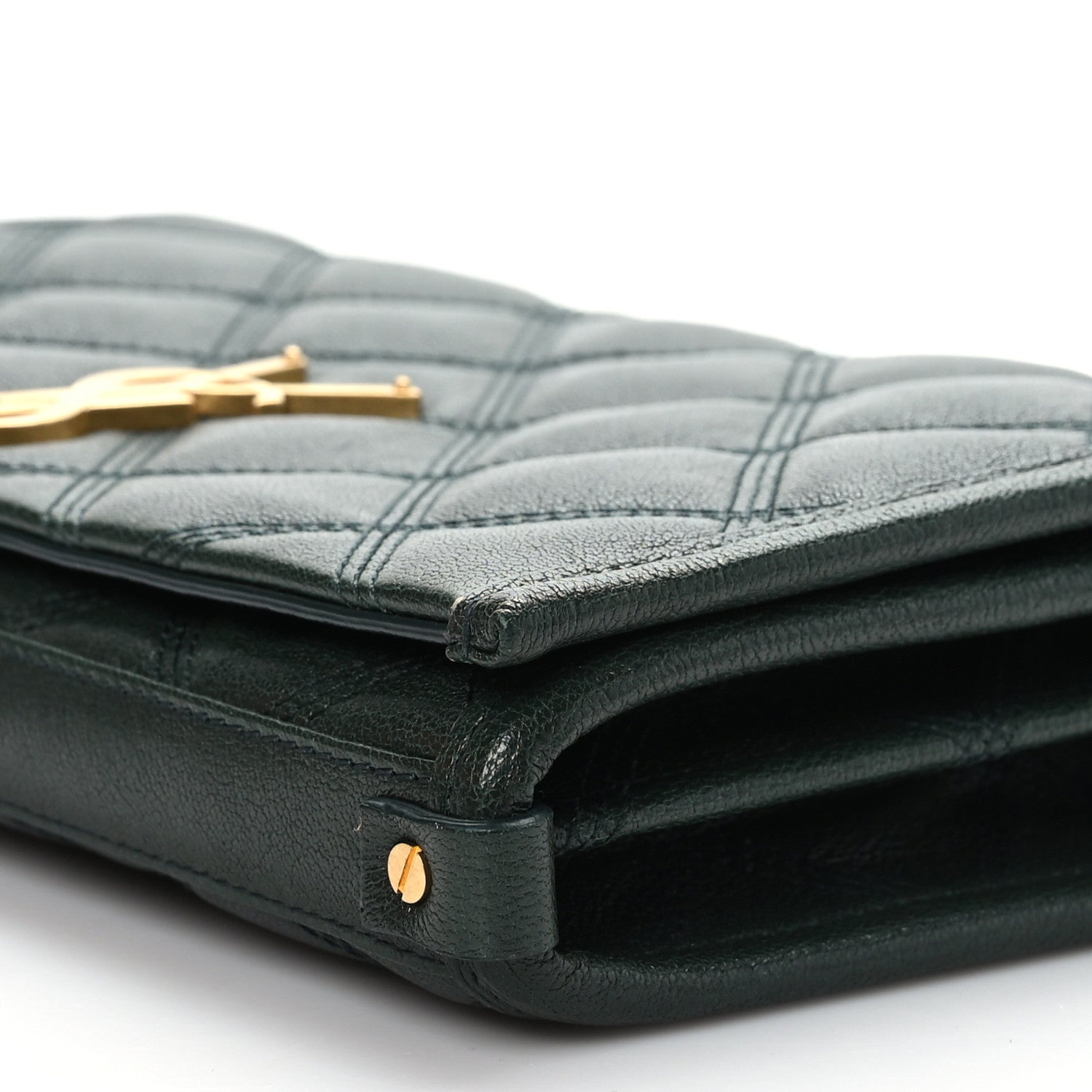 Saint Laurent Lambskin Diamond Quilted Becky Chain Wallet Vert Fonce 7 of 7