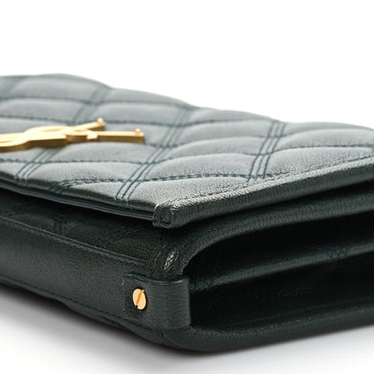 Saint Laurent Lambskin Diamond Quilted Becky Chain Wallet Vert Fonce 7 of 7