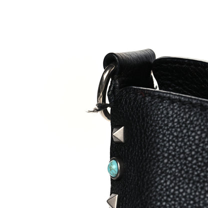Valentino Garavani Pebbled Calfskin Tribal Small Guitar Strap Rockstud Rolling Flip-Lock Messenger Bag Black 10 of 10