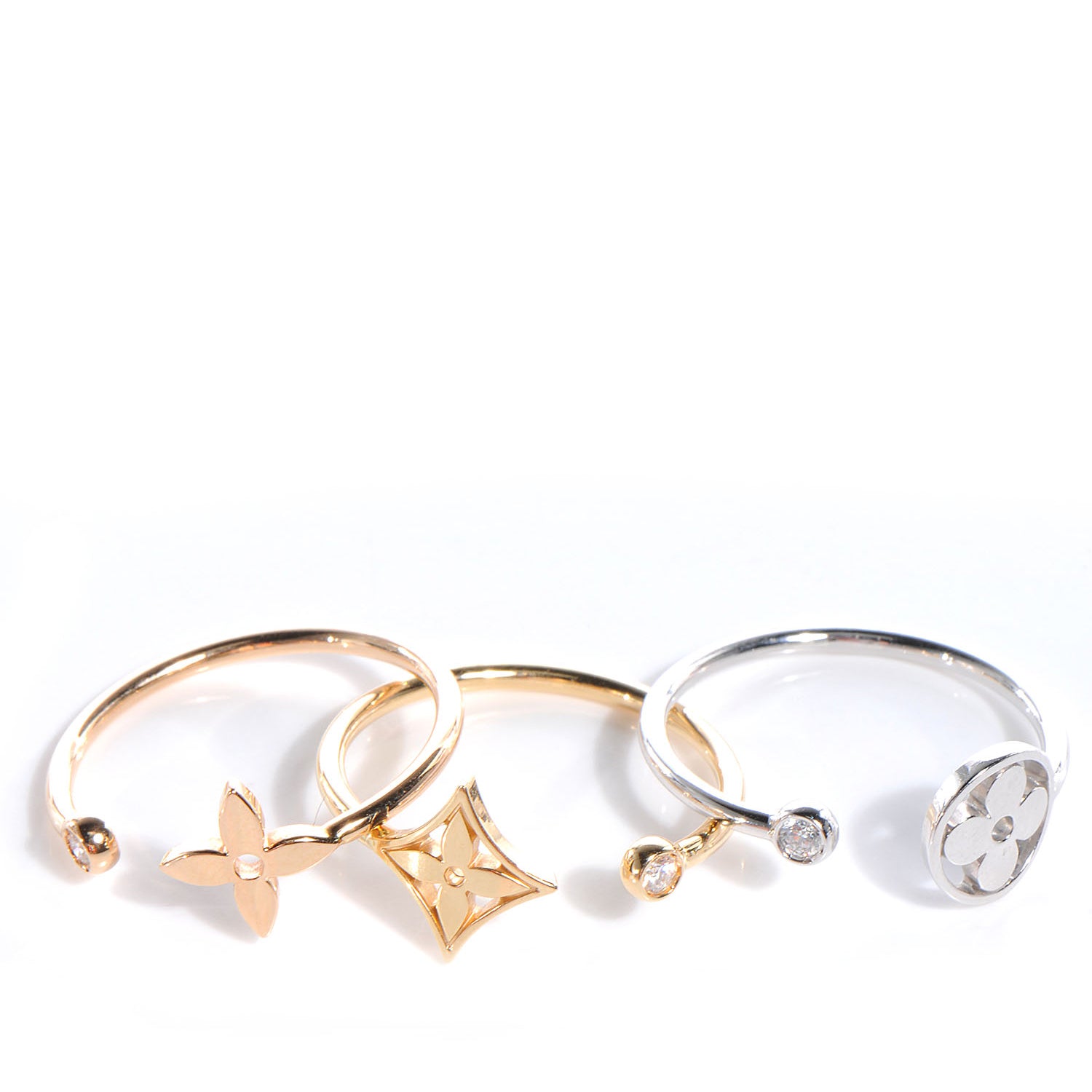 Louis Vuitton 18k White Yellow Pink Gold Diamond Monogram Idylle Rings 58 1 of 10