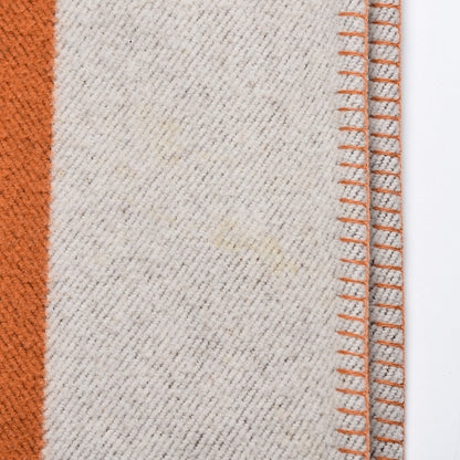 Hermes Wool Cashmere Signature Classic Avalon Blanket Ecru Potiron 4 of 5