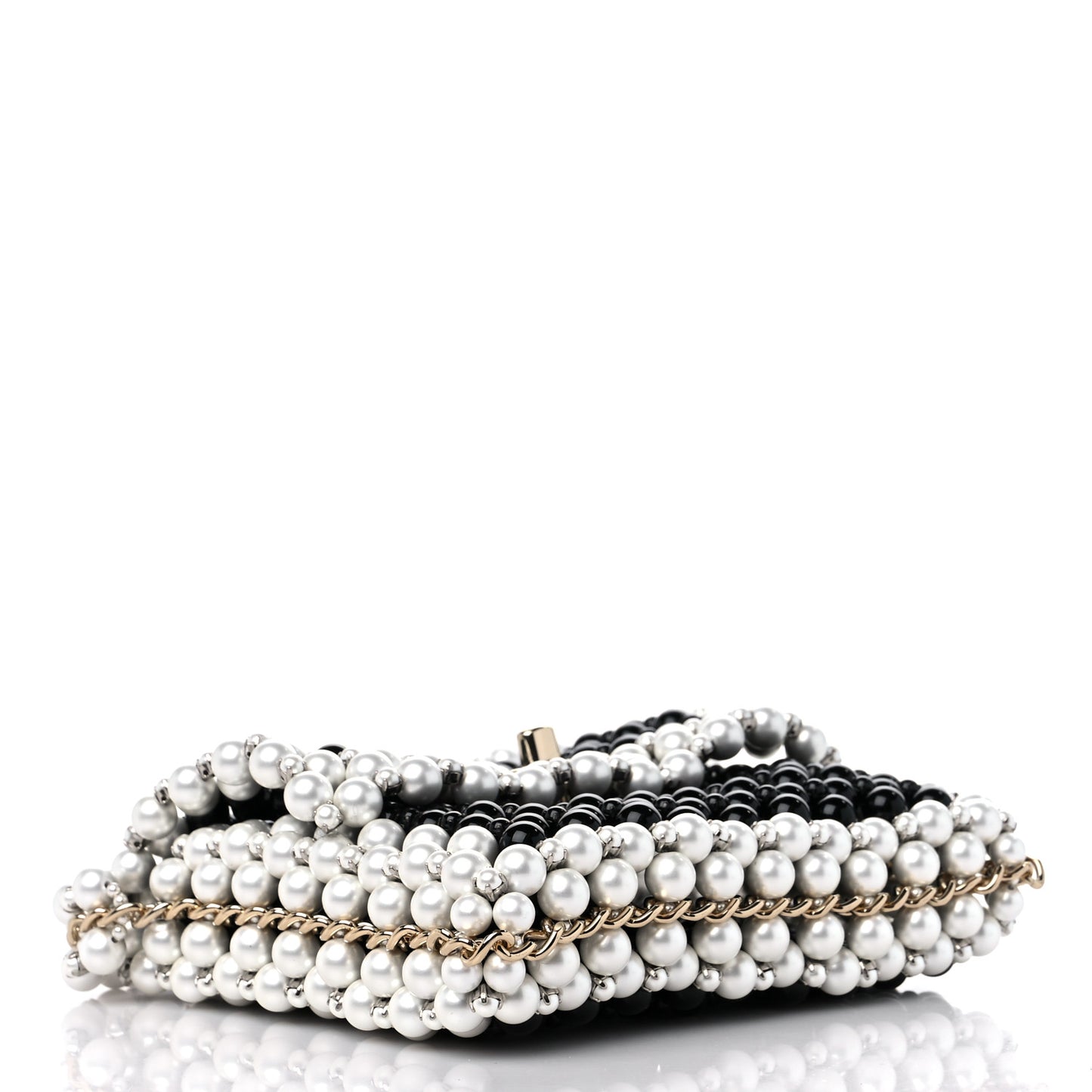 Crystal Pearl Beaded Mini Rectangular Flap Black White