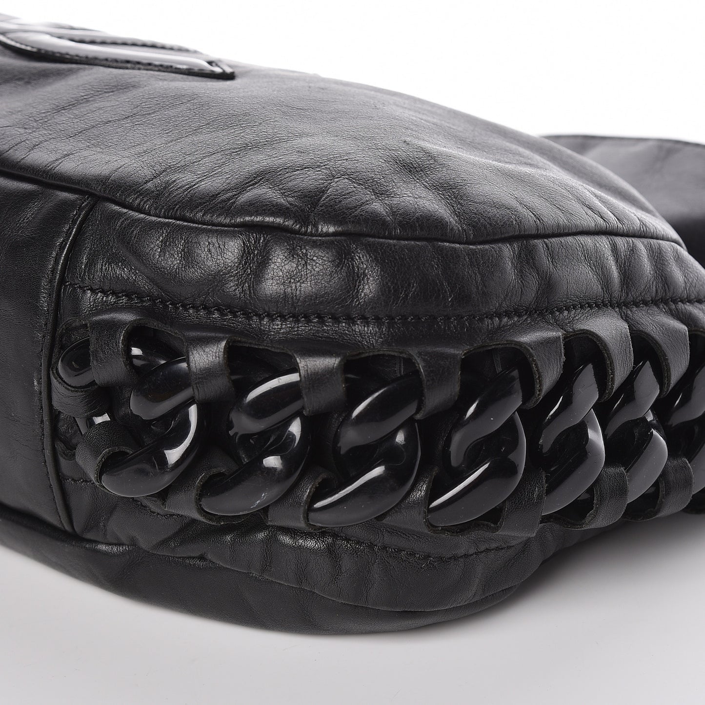 Calfskin Modern Chain Rhodoid Hobo Black