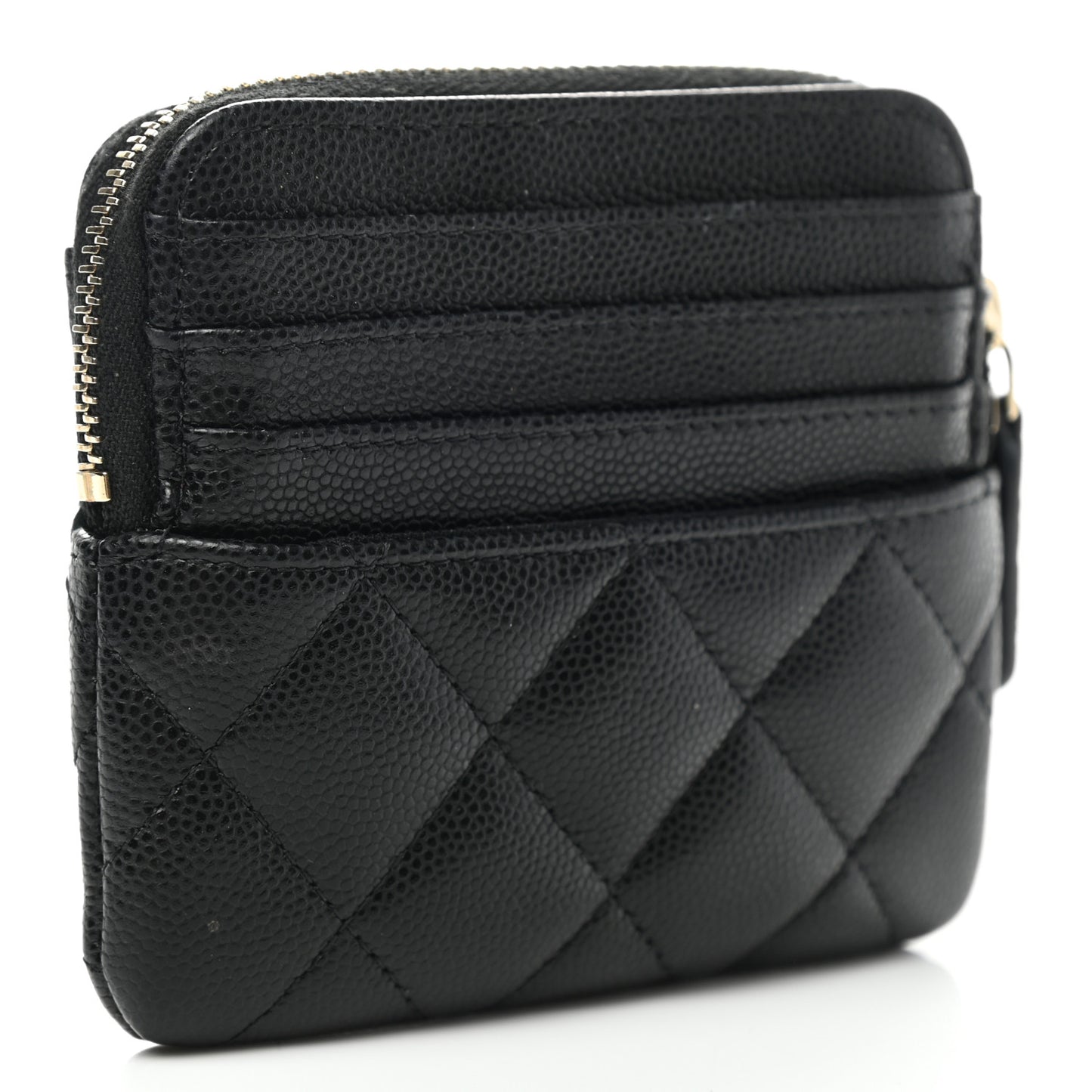 Caviar Quilted Zip Card Holder Wallet Black
