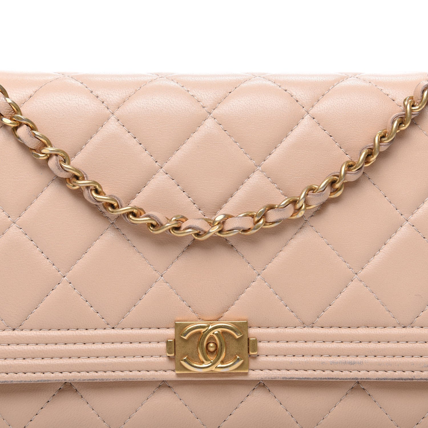 Chanel Lambskin Quilted Boy Wallet On Chain WOC Beige 12 of 12