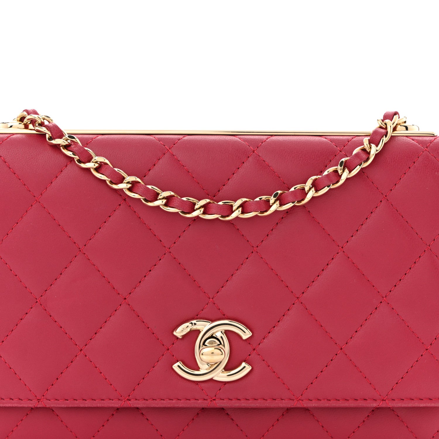 Chanel Lambskin Quilted Trendy CC Wallet On Chain WOC Dark Pink 9 of 13
