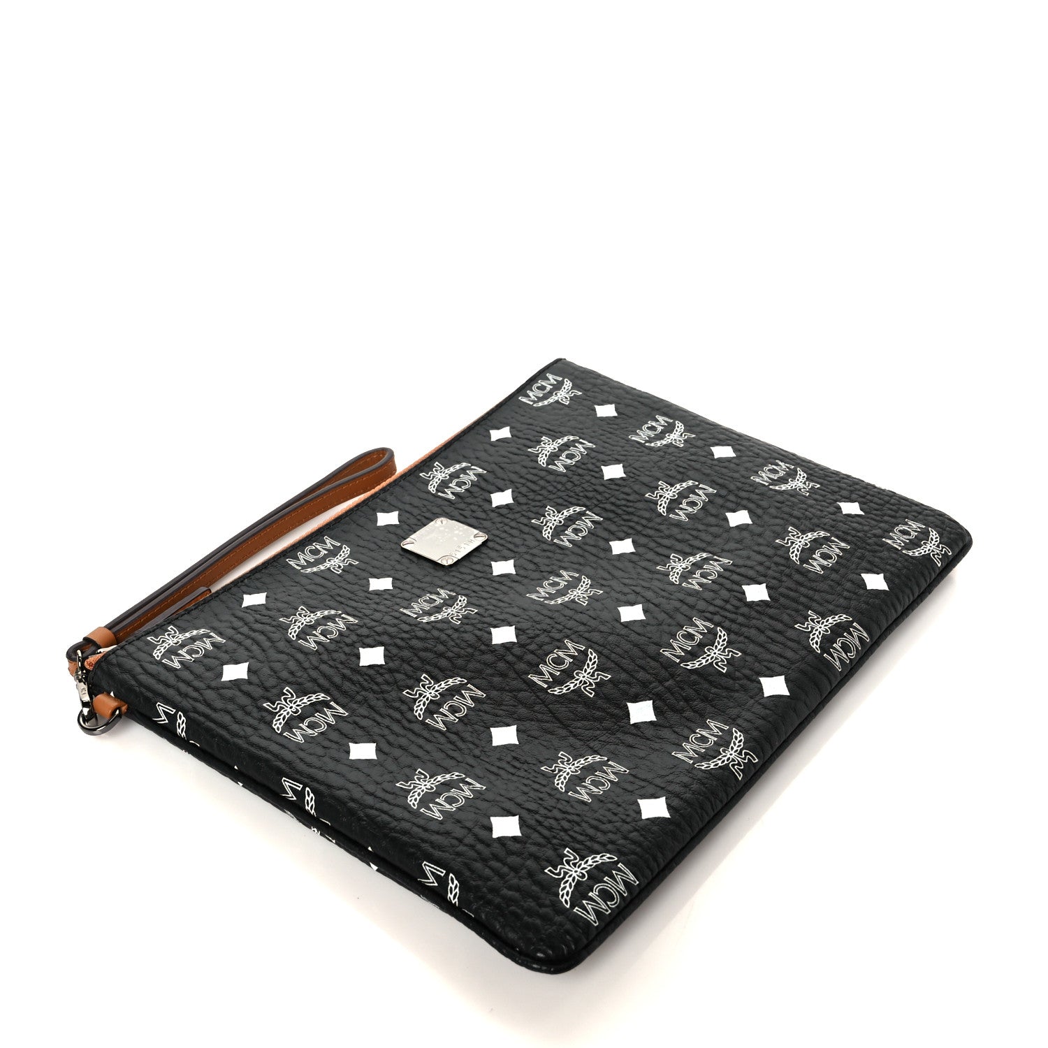 MCM Visetos Medium Stark Wristlet Pouch Black Cognac 4 of 9