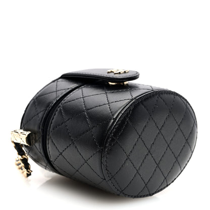 Chanel Lambskin Quilted Mini Round Vanity Case With Chain Black 4 of 10