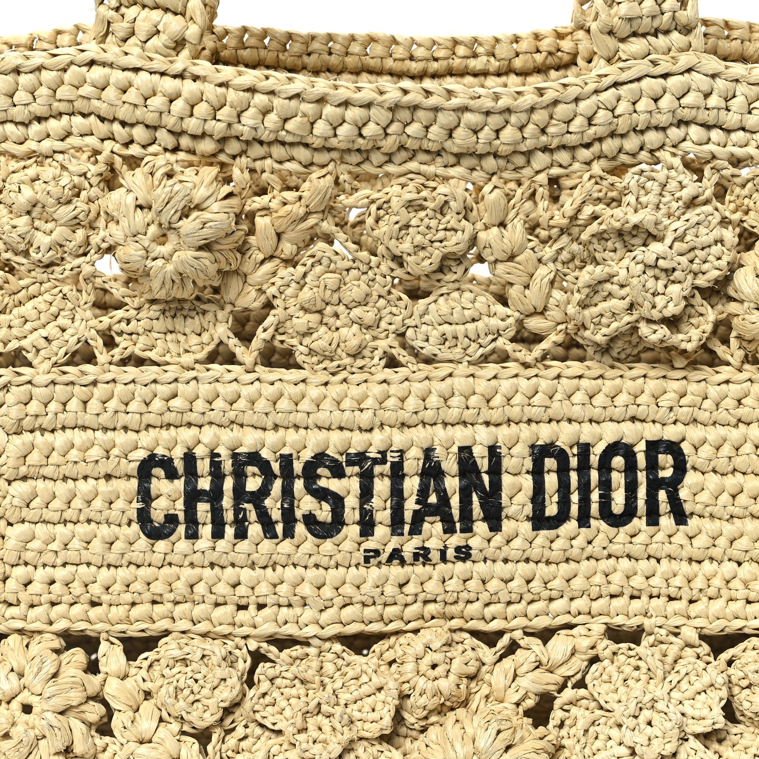 Christian Dior Woven Raffia Floral Embellished Small Book Tote Natural 10 of 14